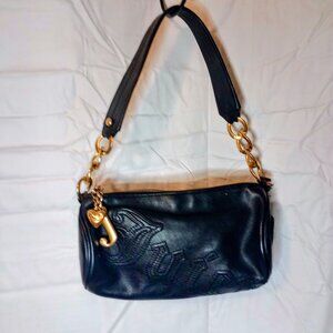 Vintage Juicy Couture Black Leather Barrel Bag with Gold Charms
